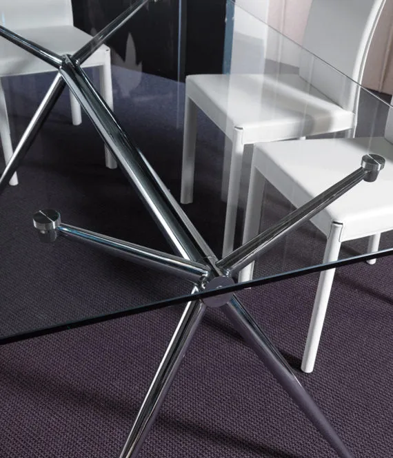 Evelio - Tavolo design fisso scrivania gambe in metallo cromato piano in vetro trasparente - varie misure