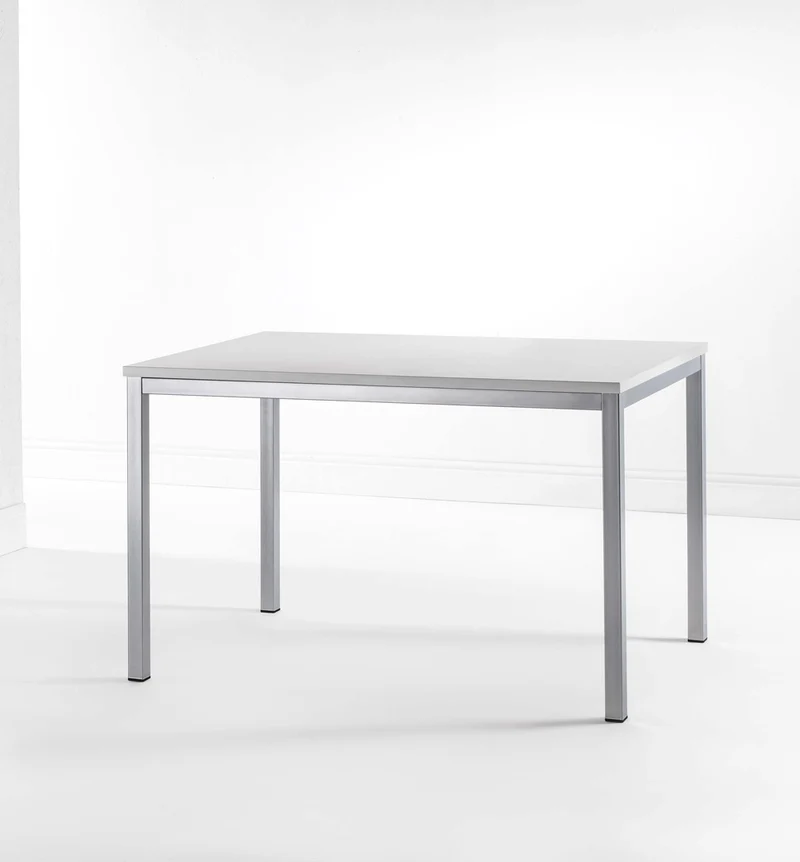 Amedeo - Tavolo da pranzo fisso moderno gambe in metallo piano in legno bianco cm 120x80x74h