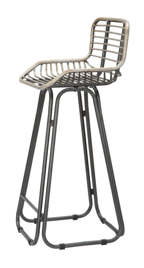 Sgabello alto da bar seduta con schienale in metallo stile industriale cm 45x45x102h
