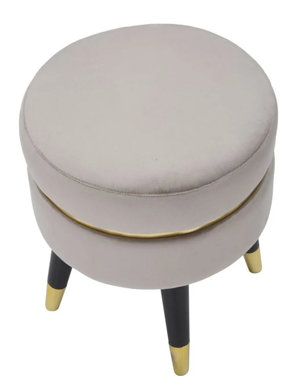 Sgabello basso tondo in legno seduta in tessuto con anello in metallo cm Ø 35x40h - vari colori