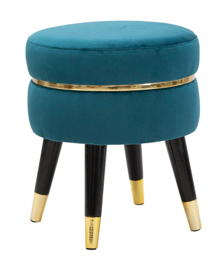 Sgabello basso tondo in legno seduta in tessuto con anello in metallo cm Ø 35x40h - vari colori