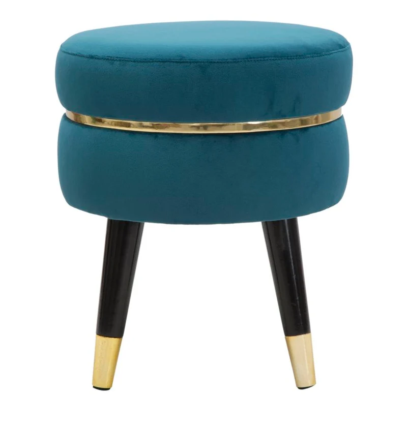 Sgabello basso tondo in legno seduta in tessuto con anello in metallo cm Ø 35x40h - vari colori