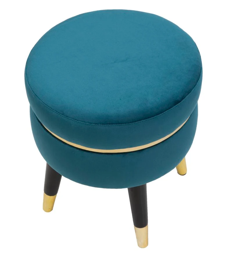 Sgabello basso tondo in legno seduta in tessuto con anello in metallo cm Ø 35x40h - vari colori