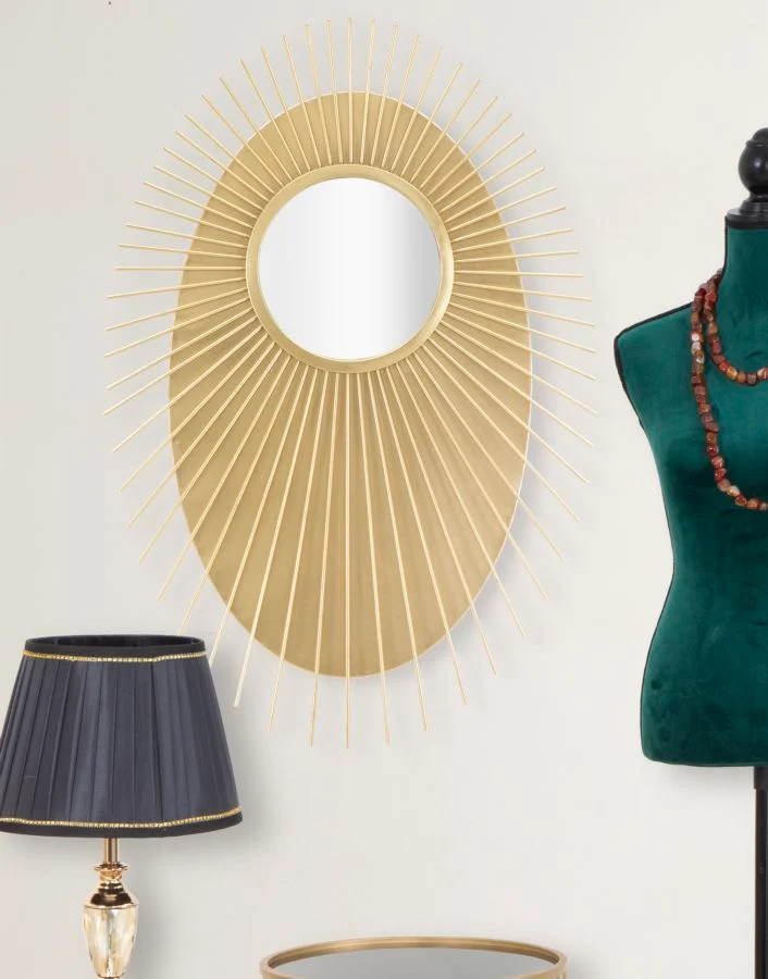 Specchio da parete tondo moderno in metallo colore oro cm 75x8x110h