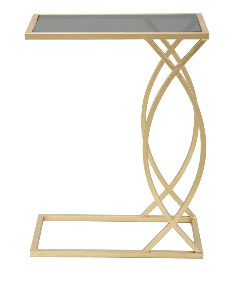 Tavolino da divano salotto moderno in metallo dorato e piano in vetro cm 45x25x60h