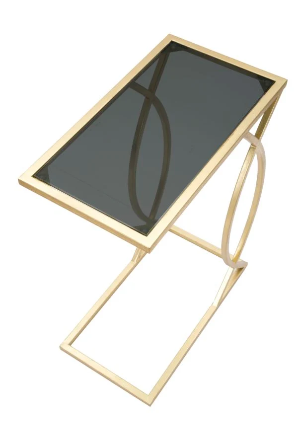 Tavolino da divano salotto moderno in metallo dorato e piano in vetro cm 45x25x60h
