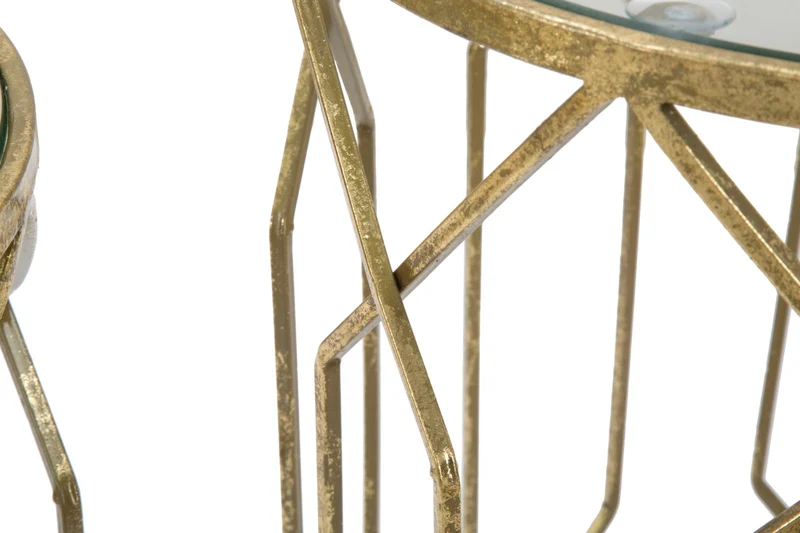 Set 2 tavolino da salotto tondo in metallo dorato piano in vetro design moderno