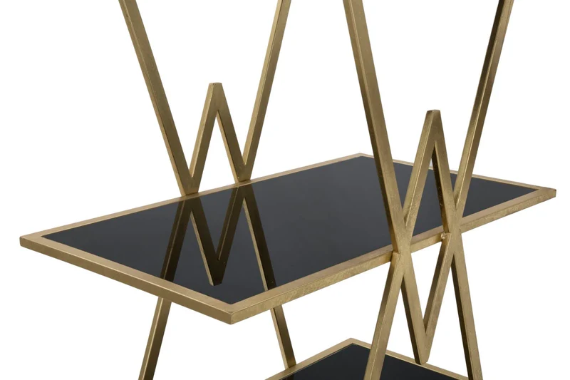 Libreria design con 5 ripiani in metallo dorato e vetro colore nero cm 80x44x180h