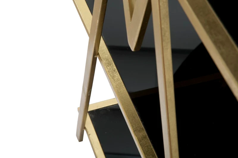Libreria design con 5 ripiani in metallo dorato e vetro colore nero cm 80x44x180h