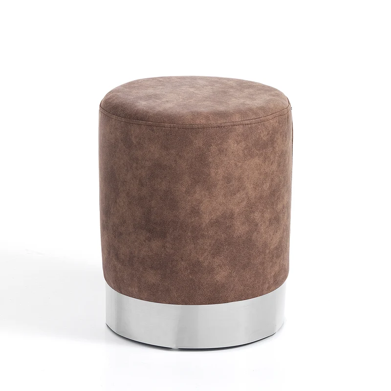 Pouf rotondo moderno rivestito in tessuto base in metallo colore argento cm Ø 36x43h - vari colori