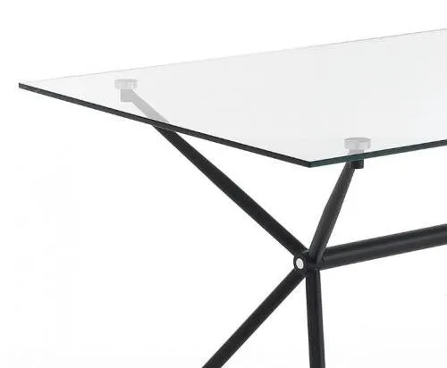 Tavolo scrivania moderna struttura in metallo nero piano in vetro cm 140x80x76h