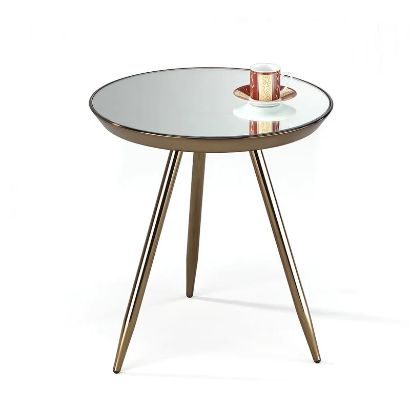 Tavolino basso moderno tondo in metallo cromato e piano con specchio cm Ø 41x46h - vari colori