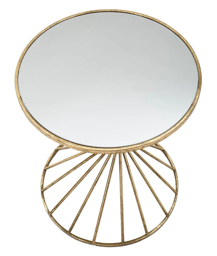 Tavolino da salotto moderno tondo in metallo colore anticato piano con specchio cm Ø 42x50h