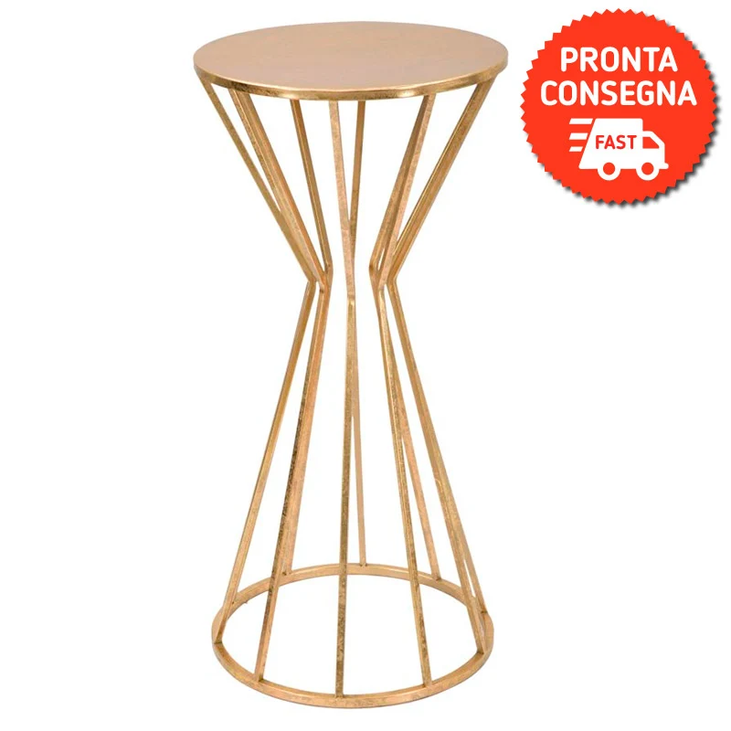 Tavolino da salotto colonnina in metallo colore oro effetto anticato cm Ø 38x80h