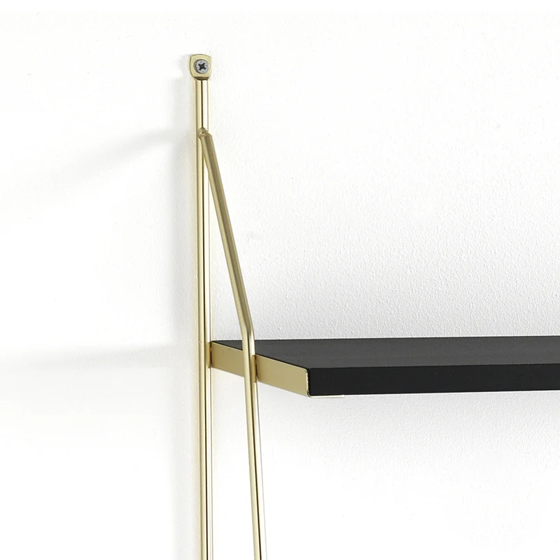 Mensola da parete moderna 3 ripiani in legno e acciaio dorato cm 60x20x75h