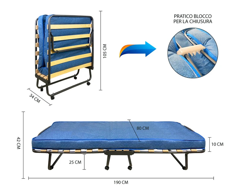 Brandina Ortopedica Pieghevole Con Materasso Rete A Doghe Rotelle Letto 80x200Cm Il Gruppone