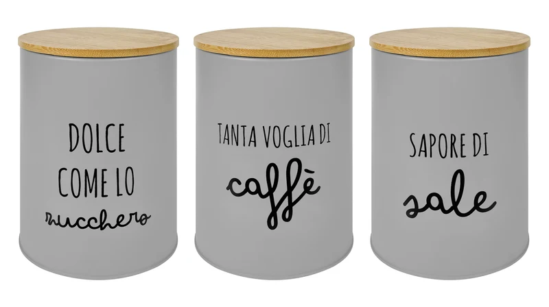 Set 3 Barattoli Rotondi con Coperchio in Bambù per Sale Zucchero e Caffè Il Gruppone
