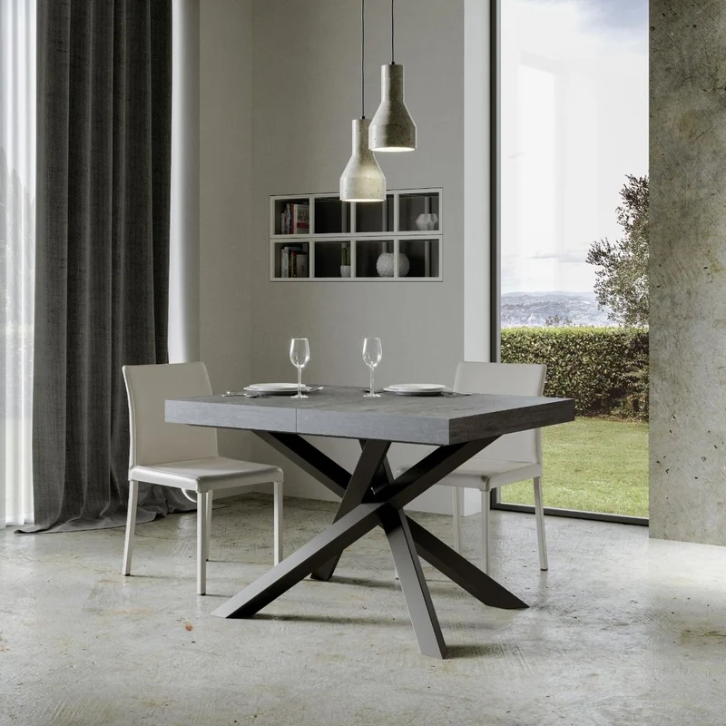 Algeri - Tavolo moderno gambe incrociate in metallo piano in legno - Vari modelli