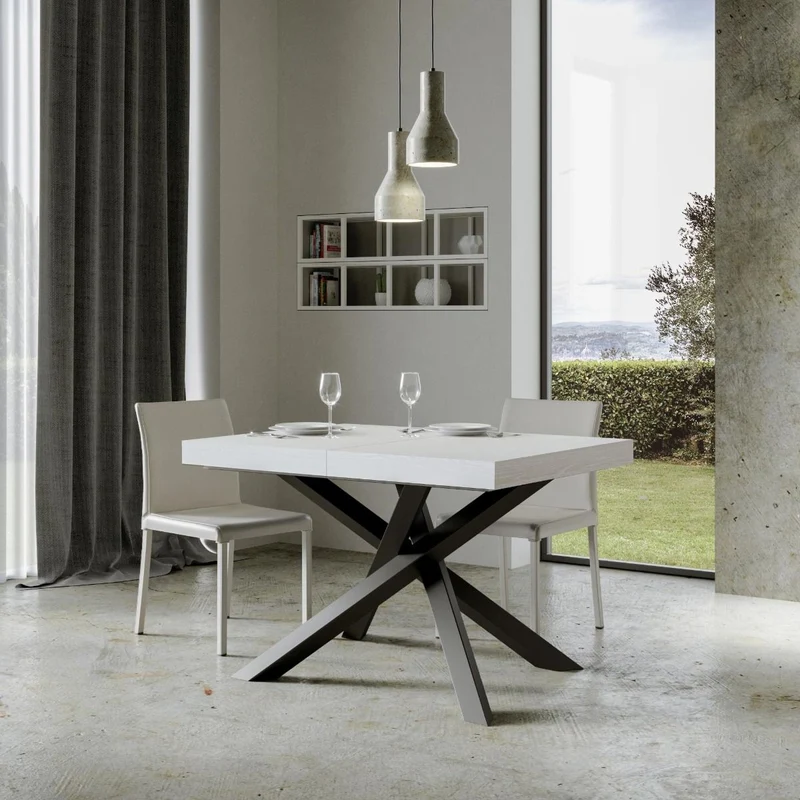 Algeri - Tavolo moderno gambe incrociate in metallo piano in legno - Vari modelli