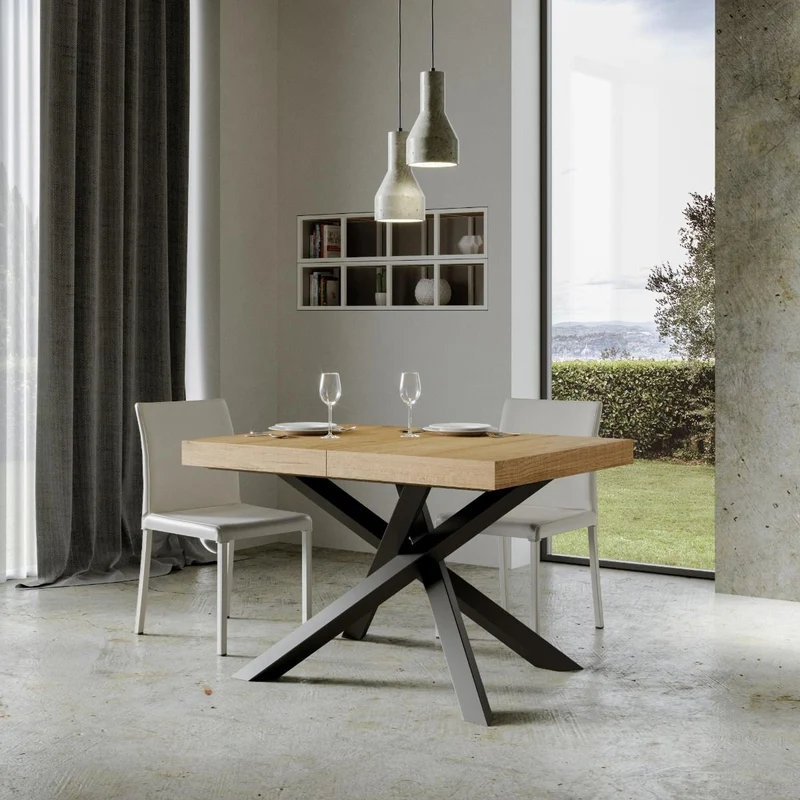 Algeri - Tavolo moderno gambe incrociate in metallo piano in legno - Vari modelli