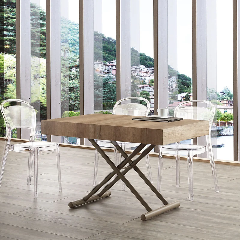 Get Off - Tavolo trasformabile struttura in metallo piano rovere nodato cm 120/220x80x25/75h
