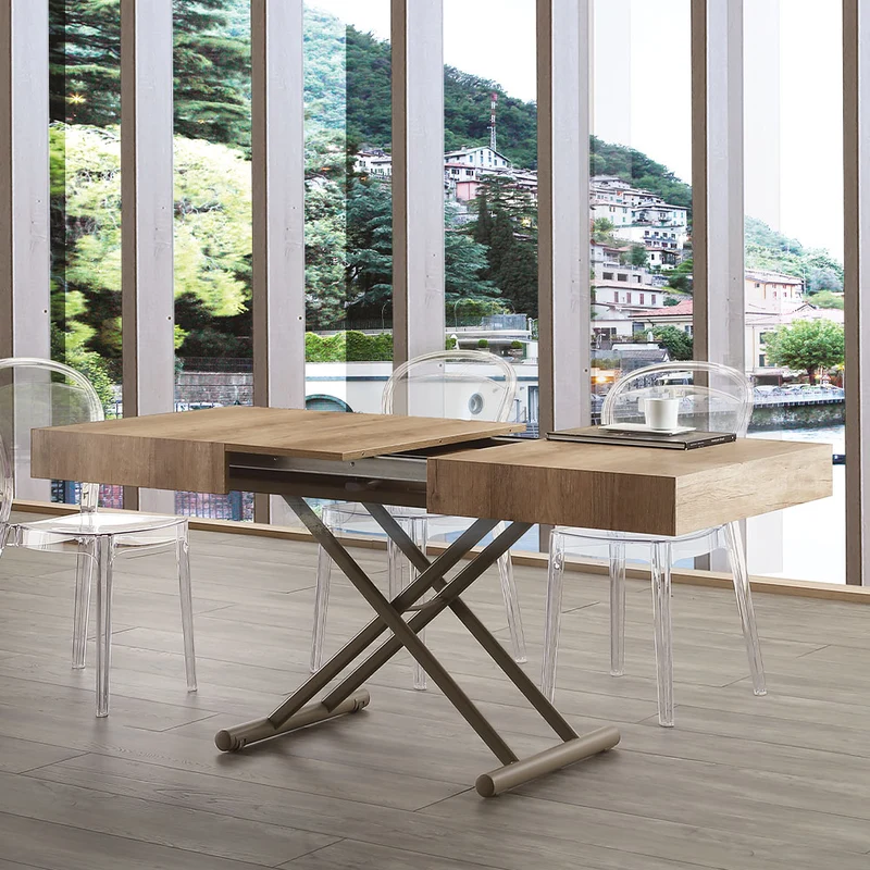 Get Off - Tavolo trasformabile struttura in metallo piano rovere nodato cm 120/220x80x25/75h