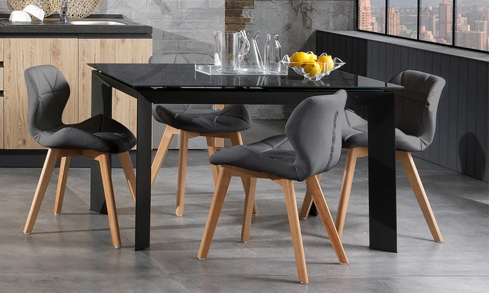 Set da 2 Sedia moderna per living in legno massello e similpelle cm 48x55x77h - vari colori