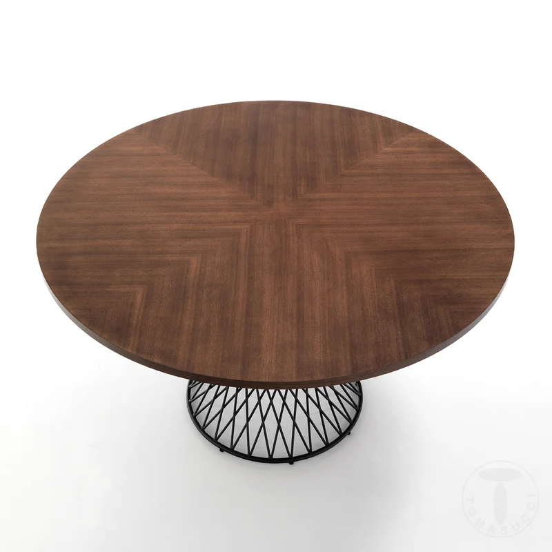 Tavolo tondo fisso con piano in legno e gamba centrale in metallo cm 137x76h - vari colori