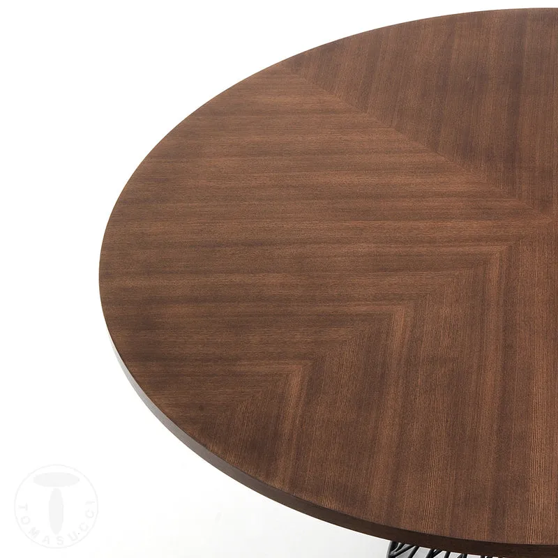 Tavolo tondo fisso con piano in legno e gamba centrale in metallo cm 137x76h - vari colori