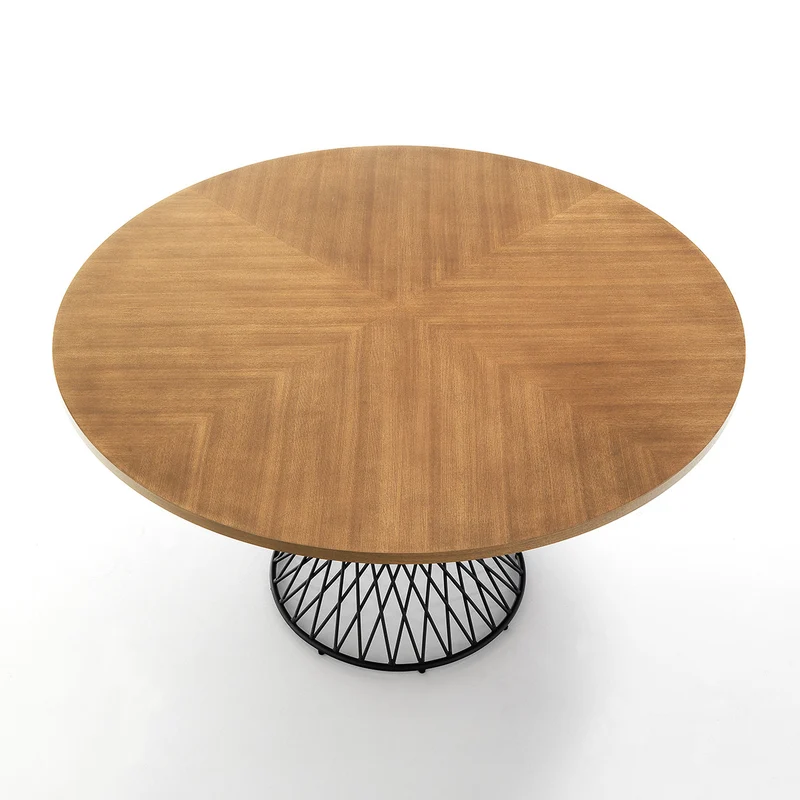 Tavolo tondo fisso con piano in legno e gamba centrale in metallo cm 137x76h - vari colori