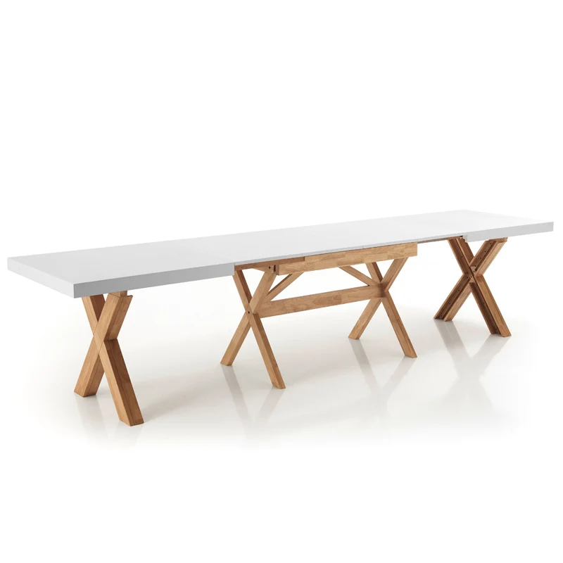 Tavolo allungabile in legno massello gambe incrociate cm 180/360x80x85h
