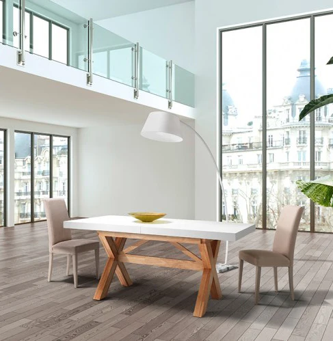 Tavolo allungabile in legno massello gambe incrociate cm 180/360x80x85h