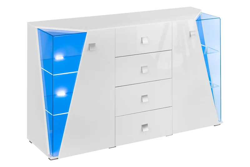 Dubai - Soggiorno completo design moderno mobile tv vetrina e credenza bianco lucido