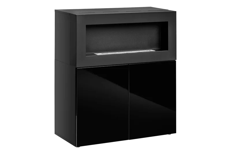 Mobile credenza con biocamino nero lucido con due ante cm 90x40x100h