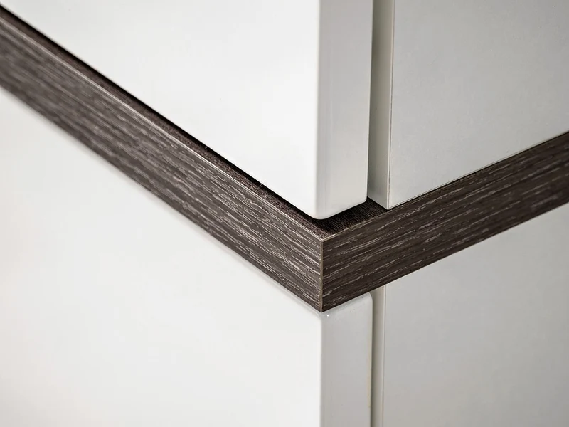 Adelaide - Credenza alta moderna con vano a giorno e 3 ante bianco lucido e wengè cm 70x40x197h