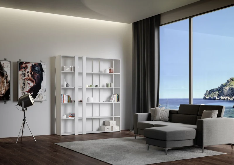 Climene - Libreria design moderno in legno con 5 ripiani cm 178x34x204h - vari colori