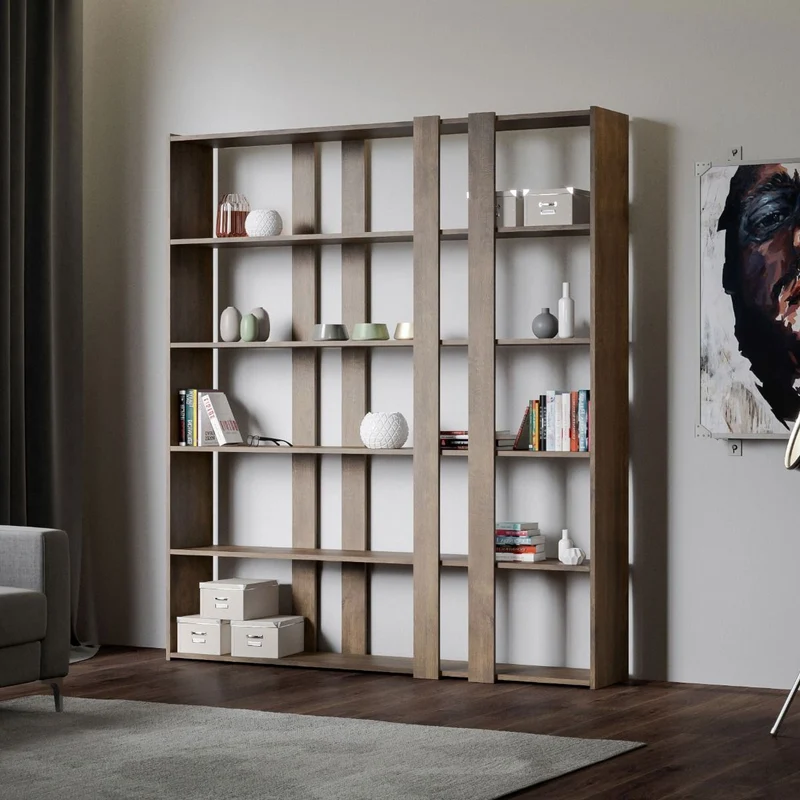 Climene - Libreria design moderno in legno con 5 ripiani cm 178x34x204h - vari colori