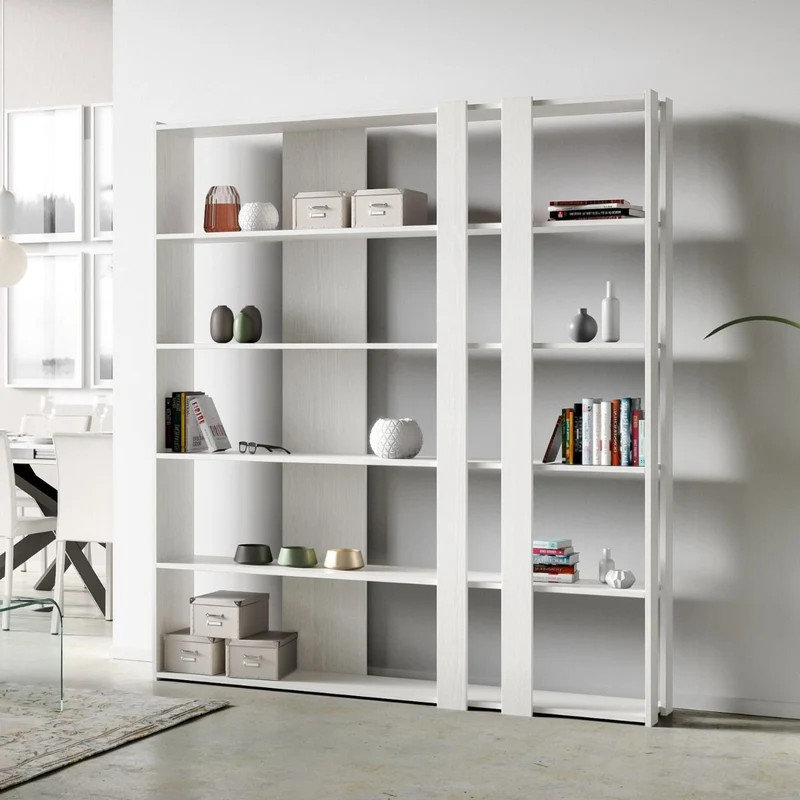 Iones - Libreria design moderno a parete in legno con 5 ripiani cm 178x34x204h - vari colori