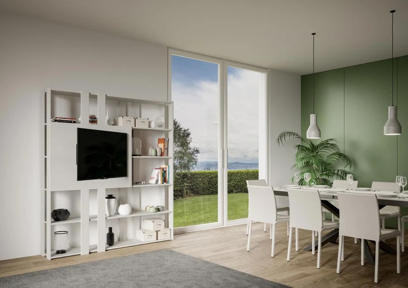 Oberdan - Libreria da parete moderna con pannello porta tv in legno cm 178x34x204h - vari colori