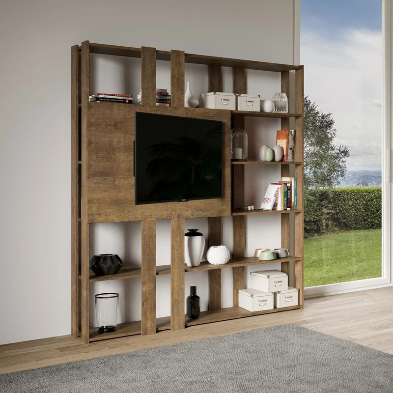 Oberdan - Libreria da parete moderna con pannello porta tv in legno cm 178x34x204h - vari colori