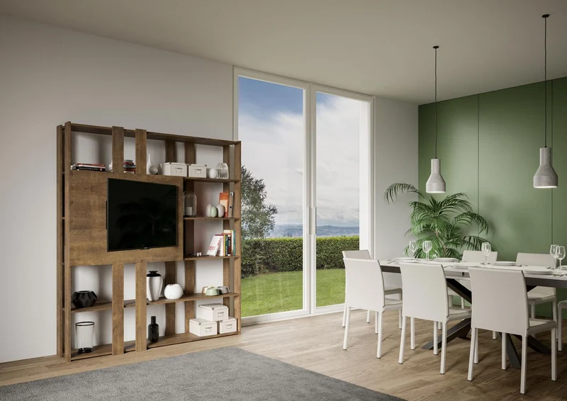 Oberdan - Libreria da parete moderna con pannello porta tv in legno cm 178x34x204h - vari colori