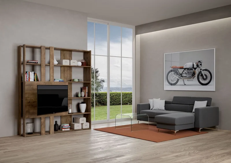 Avril - Libreria a parete con pannello porta tv design moderno in legno cm 178x34x204h - vari colori