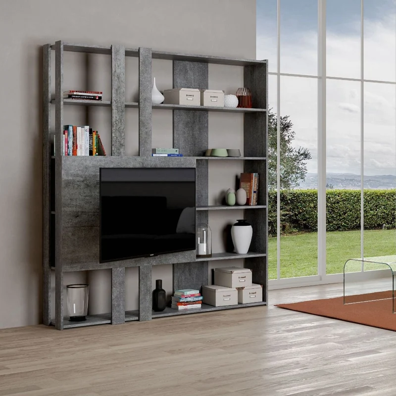 Avril - Libreria a parete con pannello porta tv design moderno in legno cm 178x34x204h - vari colori