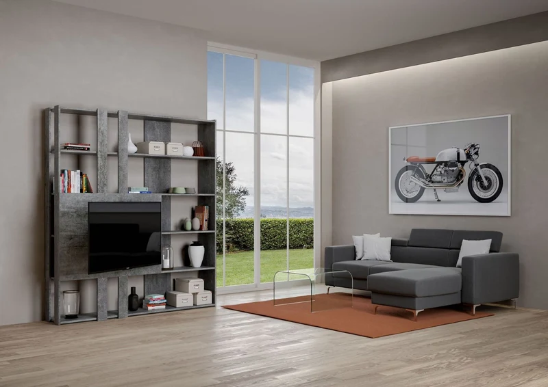 Avril - Libreria a parete con pannello porta tv design moderno in legno cm 178x34x204h - vari colori