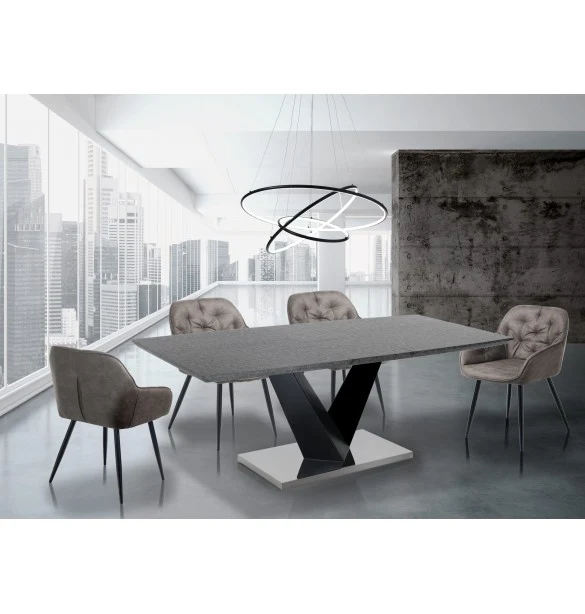 Tavolo allungabile moderno base nero opaco piano colore cemento cm 160/200x90x75h