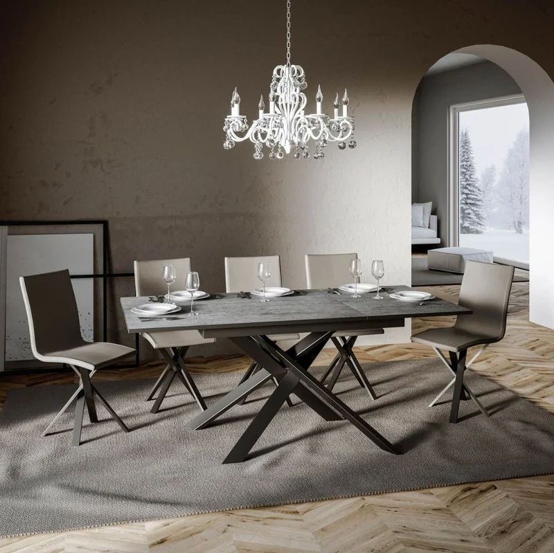 Yasir - Tavolo moderno allungabile gambe in metallo intrecciate cm 120/180x90x74h - vari colori