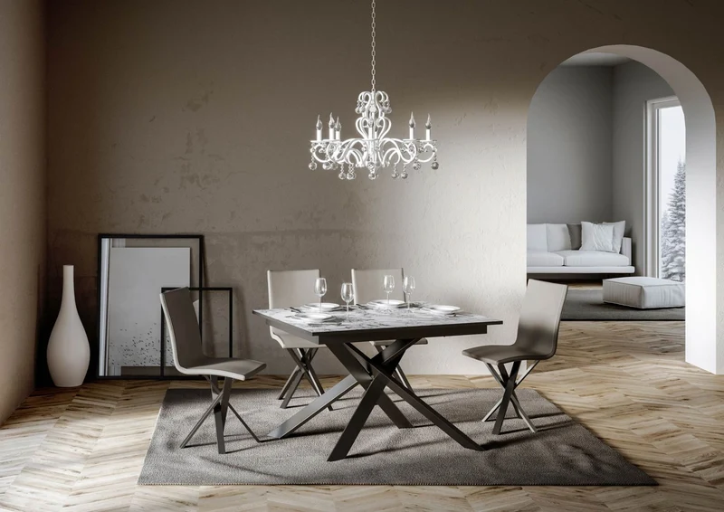 Yasir - Tavolo moderno allungabile gambe in metallo intrecciate cm 120/180x90x74h - vari colori