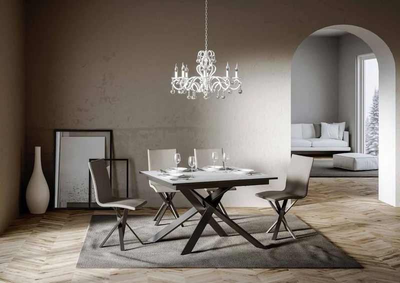 Yasir - Tavolo moderno allungabile gambe in metallo intrecciate cm 120/180x90x74h - vari colori
