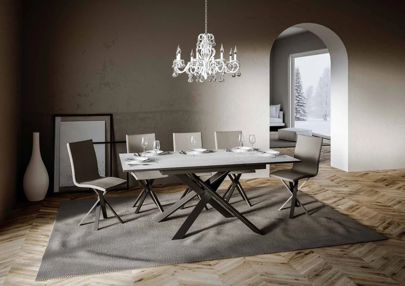 Yasir - Tavolo moderno allungabile gambe in metallo intrecciate cm 120/180x90x74h - vari colori