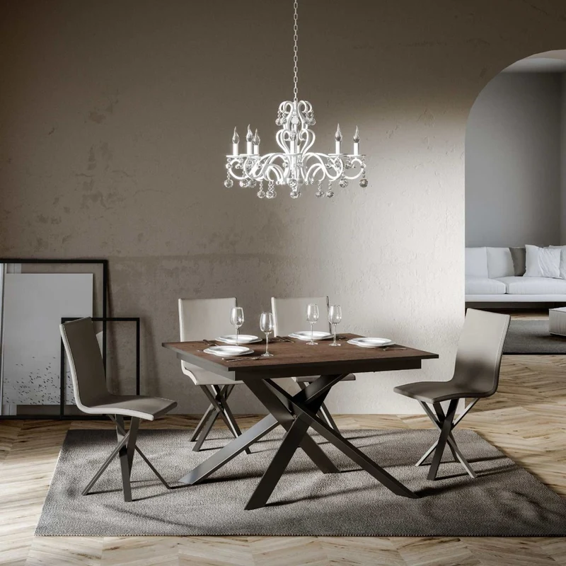 Yasir - Tavolo moderno allungabile gambe in metallo intrecciate cm 120/180x90x74h - vari colori